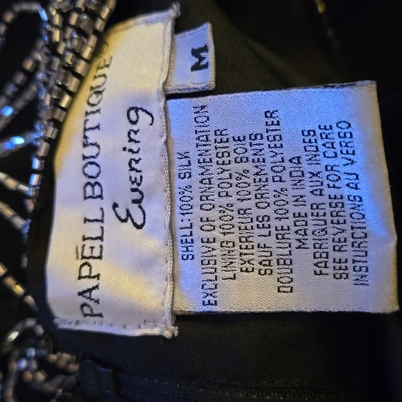 Papell Boutique Silk Black White Beaded Embellish Top Round Neck Short Slv M NEW - Picture 7 of 9
